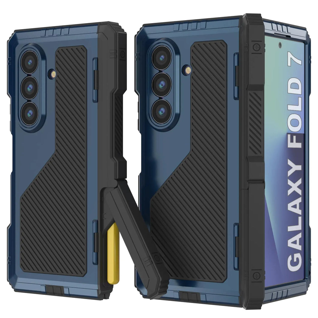 Case métallique Galaxy Z Fold7, armure de qualité militaire lourde Couvre armure complète du corps dur [bleu]