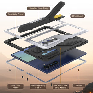 Case métallique Galaxy Z Fold7, armure de qualité militaire lourde Couvre d'armure complète du corps dur [blanc]