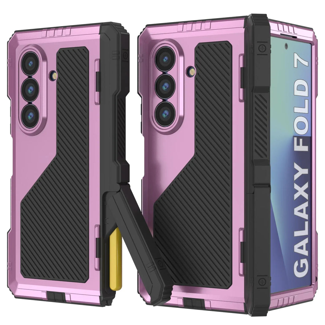 Case métallique Galaxy Z Fold7, armure de qualité militaire lourde Couvre armure complète du corps dur [rose]