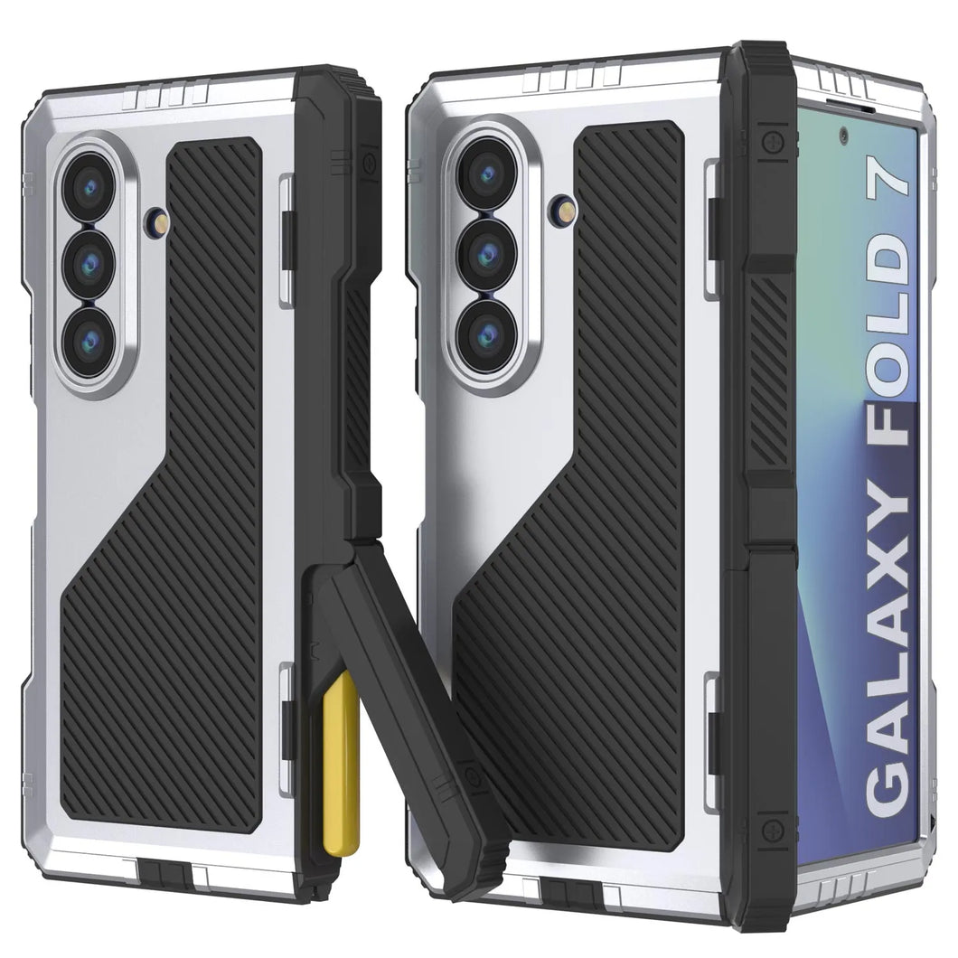 Case métallique Galaxy Z Fold7, armure de qualité militaire lourde Couvre d'armure complète du corps dur [blanc]