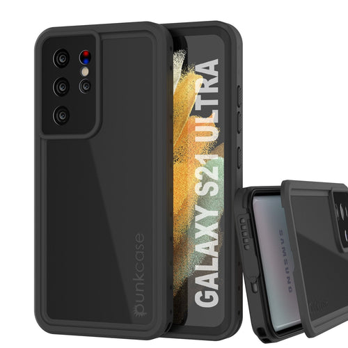 Galaxy S21 Ultra Waterproof Case PunkCase StudStar Black Thin 6.6ft Underwater IP68 Shock/Snow Proof (Color in image: black)
