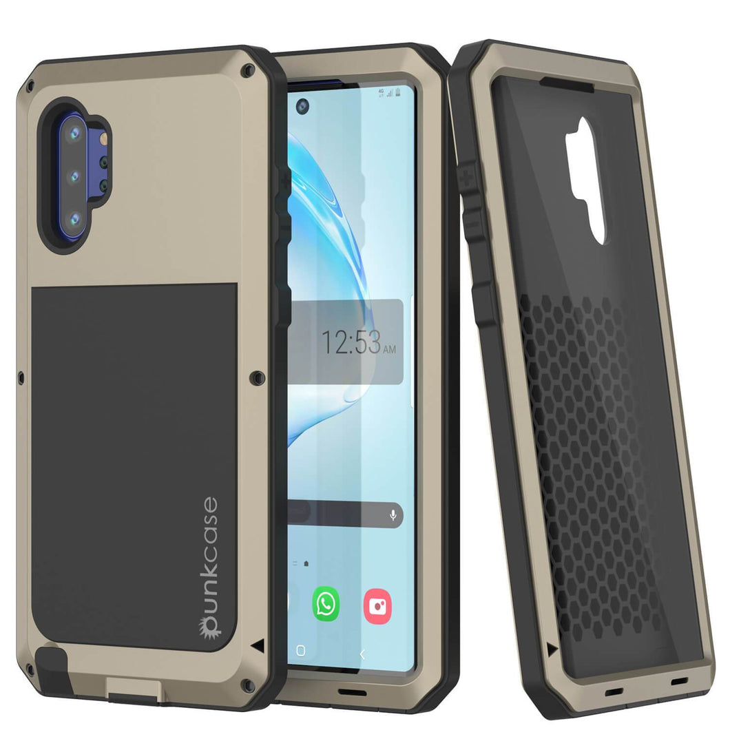 Galaxy Note 10+ Plus  Case, PUNKcase Metallic Gold Shockproof  Slim Metal Armor Case [Gold] (Color in image: gold)