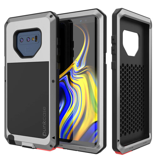 Galaxy Note 9  Case, PUNKcase Metallic Silver Shockproof  Slim Metal Armor Case [Silver] (Color in image: silver)