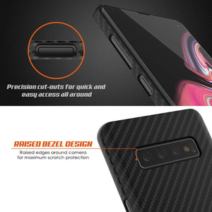 Galaxy S10 Case, Punkcase CarbonShield, Heavy Duty & Ultra Thin 2 Piece Dual Layer PU Leather Black Cover 