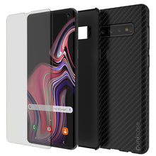 Load image into Gallery viewer, Galaxy S10 Case, Punkcase CarbonShield, Heavy Duty &amp; Ultra Thin 2 Piece Dual Layer PU Leather Black Cover 
