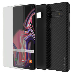 Galaxy S10 Case, Punkcase CarbonShield, Heavy Duty & Ultra Thin 2 Piece Dual Layer PU Leather Black Cover 