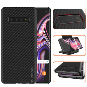 Galaxy S10 Case, Punkcase CarbonShield, Heavy Duty & Ultra Thin 2 Piece Dual Layer PU Leather Black Cover 