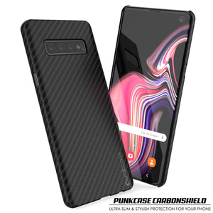 Galaxy S10 Case, Punkcase CarbonShield, Heavy Duty & Ultra Thin 2 Piece Dual Layer PU Leather Black Cover 