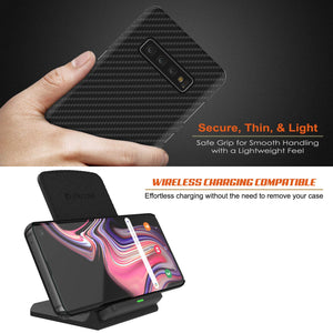 Galaxy S10 Case, Punkcase CarbonShield, Heavy Duty & Ultra Thin 2 Piece Dual Layer PU Leather Black Cover 
