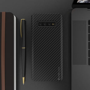 Galaxy S10 Case, Punkcase CarbonShield, Heavy Duty & Ultra Thin 2 Piece Dual Layer PU Leather Black Cover 