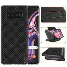 Load image into Gallery viewer, Galaxy S20+ Plus Case, Punkcase CarbonShield, Heavy Duty &amp; Ultra Thin 2 Piece Dual Layer PU Leather Jet Black Cover (Carbon Fiber Style) 

