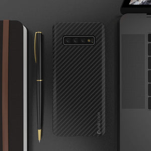 Galaxy S20+ Plus Case, Punkcase CarbonShield, Heavy Duty & Ultra Thin 2 Piece Dual Layer PU Leather Jet Black Cover (Carbon Fiber Style) 