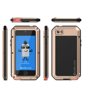 iPhone SE/5/5s Case, Punkcase® METALLIC Series GOLD w/ TEMPERED GLASS | Aluminum Frame (Color in image: Red)