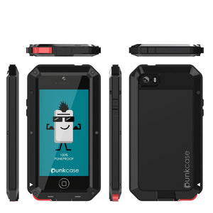 iPhone SE/5/5s Case, Punkcase® METALLIC Series BLACK w/ TEMPERED GLASS | Aluminum Frame (Color in image: Red)