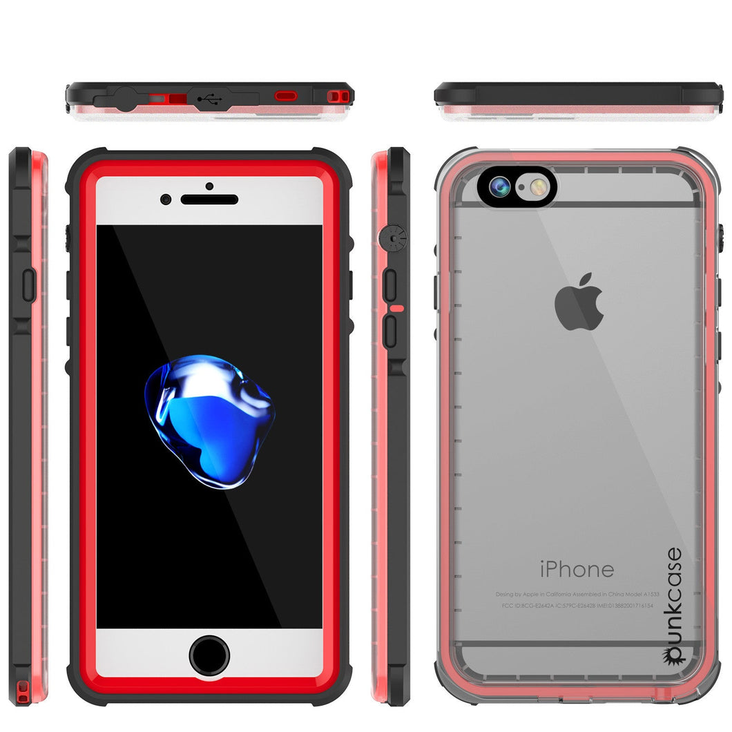 Apple iPhone 7 Waterproof Case, PUNKcase CRYSTAL Red W/ Attached Screen Protector  | Warranty (Color in image: Black)