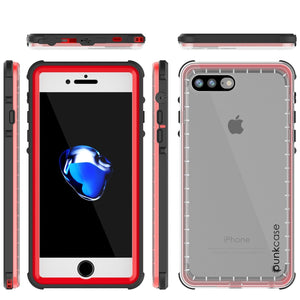 iPhone 8+ Plus Waterproof Case, PUNKcase CRYSTAL Red W/ Attached Screen Protector  | Warranty (Color in image: pink)