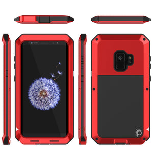 Galaxy S9 Metal Case, Heavy Duty Military Grade Rugged Armor Cover [shock proof] Hybrid Full Body Hard Aluminum & TPU Design [non slip] W/ Prime Drop Protection for Samsung Galaxy S9 [Red] (Color in image: Black)