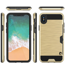 Load image into Gallery viewer, iPhone X Case, PUNKcase [SLOT Series] Slim Fit Dual-Layer Armor Cover &amp; Tempered Glass PUNKSHIELD Screen Protector for Apple iPhone X [Gold] (Color in image: Gold)
