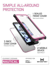 Load image into Gallery viewer, SIMPLE ALL-AROUND PROTECTION SEALED FRONT COVER x Water-proof resistant 3.BACK CASE COVER Protection from drop Lf 2. MOBILE DEVICE Apple iPhone 7 EQUIPMENT CODENAME: DESIGNED FOR NAUTICAL ie eHOSTEH (Color in image: White)
