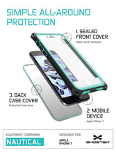 Load image into Gallery viewer, SIMPLE ALL-AROUND PROTECTION SEALED FRONT COVER Water-proof resistant 3. BACK CASE COVER Protection from drop 2. MOBILE DEVICE Apple iPhone 7 EQUIPMENT CODENAME DESIGNED FOR NAUTICAL wre euoSTeN (Color in image: White)
