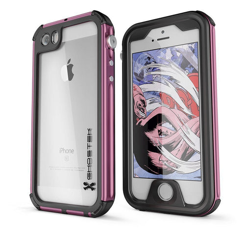 iPhone SE Waterproof Case, Ghostek® Atomic 3.0 Pink Series for Apple iPhone 5, 5S & SE (Color in image: Pink)