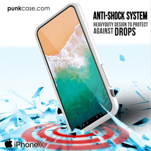 iPhone X Case, PUNKcase [LUCID 2.0 Series] [Slim Fit] Armor Cover W/Integrated Anti-Shock System & Tempered Glass PUNKSHIELD Screen Protector [White] (Color in image: Clear)
