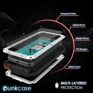 iPhone SE/5/5s Case, Punkcase® METALLIC Series WHITE w/ TEMPERED GLASS | Aluminum Frame (Color in image: Black)