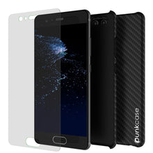 Load image into Gallery viewer, Huawei P10 Case, Punkcase CarbonShield, Heavy Duty &amp; Ultra Thin 2 Piece Dual Layer PU Leather Cover [shockproof] [non slip] with Tempered Glass Screen Protector for Huawei P10 [Jet Black] 
