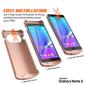 Galaxy Note 5 Battery Case, Punkcase 5000mAH Charger Case W/ Screen Protector | IntelSwitch [Rose Gold] (Color in image: Black)