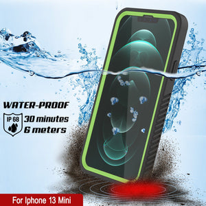 iPhone 13 Mini  Waterproof Case, Punkcase [Extreme Series] Armor Cover W/ Built In Screen Protector [Light Green] (Color in image: White)