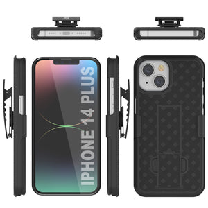 Étui Punkcase pour iPhone 14 Plus avec protecteur d'écran en verre trempé, clip ceinture holster et support intégré [Noir]