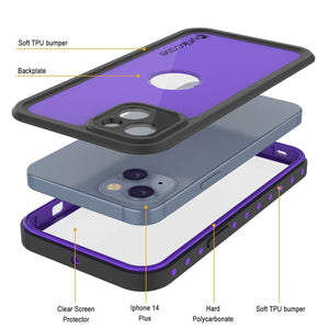 Étui étanche IP68 pour iPhone 14 Plus, Punkcase [Violet] [Série StudStar] [Ajustement slim] [Anti-poussière]