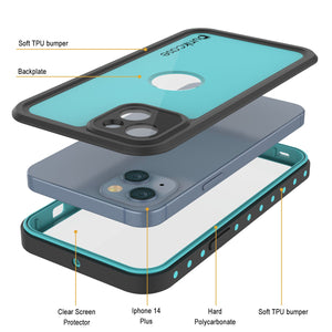 Étui iPhone 14 Plus étanche IP68, Punkcase [Teal] [Série StudStar] [Ajustement mince]