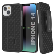 Load image into Gallery viewer, Coque Punkcase pour iPhone 14 avec protecteur d&#39;écran en verre trempé, clip ceinture holster et support intégré [Noir]
