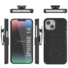 Load image into Gallery viewer, Coque Punkcase pour iPhone 14 avec protecteur d&#39;écran en verre trempé, clip ceinture holster et support intégré [Noir]
