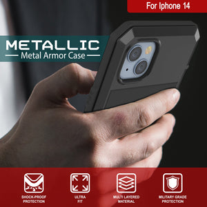 Coque en métal pour iPhone 14, étui militaire robuste de qualité supérieure [antichoc], rigide [noir] pour l'intégralité du corps.