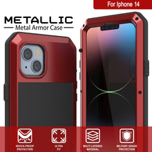 Load image into Gallery viewer, Coque en métal pour iPhone 14, étui blindé antichoc de qualité militaire, résistant et robuste [rouge].
