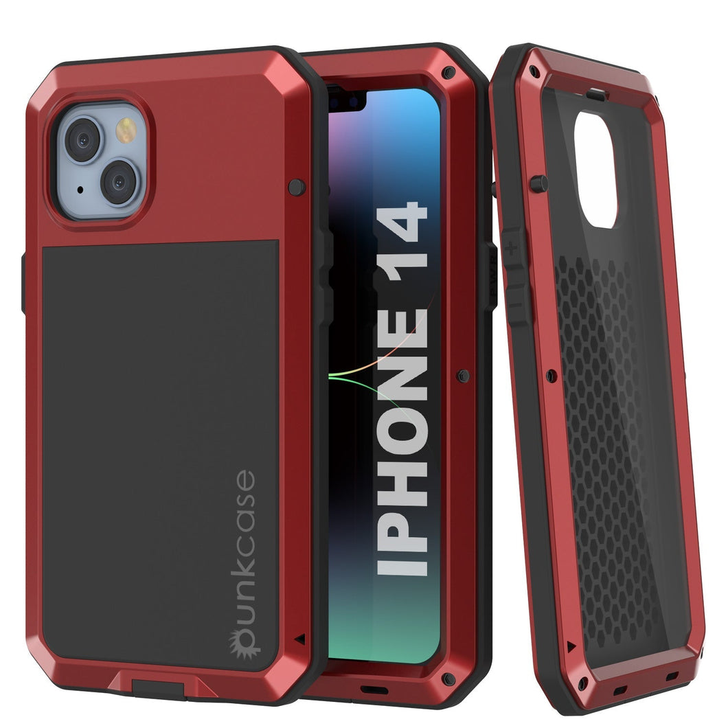 Coque en métal pour iPhone 14, étui blindé antichoc de qualité militaire, résistant et robuste [rouge].