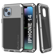 Load image into Gallery viewer, Étui en métal pour iPhone 15, Coque robuste de qualité militaire [antichoc] en corps complet [argenté]
