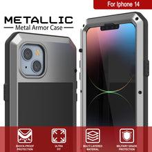 Load image into Gallery viewer, Coque en métal pour iPhone 14, robuste et résistante de qualité militaire [antichoc], dure en intégralité pour le corps [argenté].
