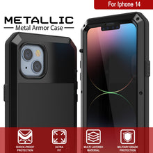 Load image into Gallery viewer, Coque en métal pour iPhone 14, étui militaire robuste de qualité supérieure [antichoc], rigide [noir] pour l&#39;intégralité du corps.
