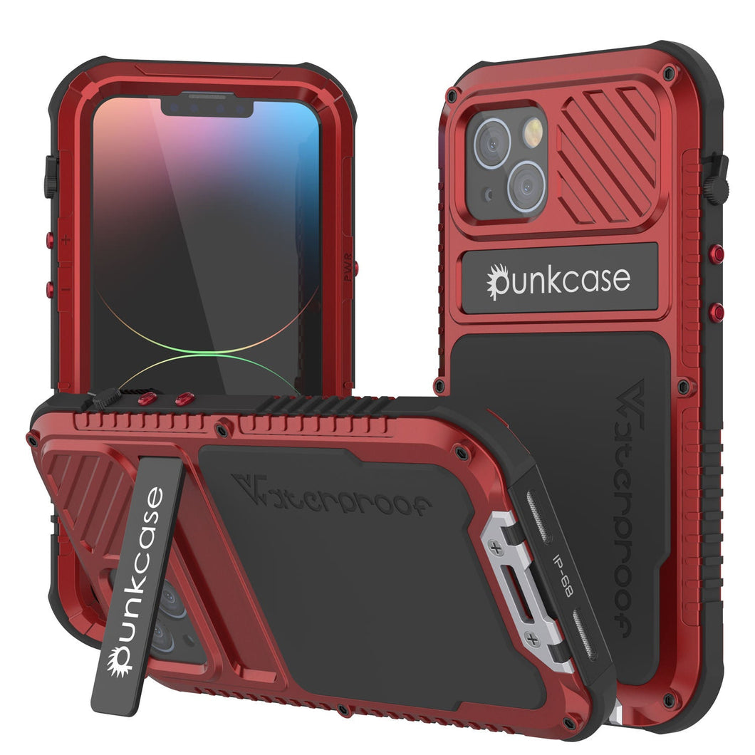 Coque étanche en aluminium pour iPhone 16 Metal Extreme 3.0 Series IP68 avec protecteur d'écran intégré et béquille [Rouge]