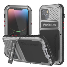 Load image into Gallery viewer, Coque iPhone 14 Metal Extreme 3.0, étui robuste de qualité militaire, couverture blindée [anti-choc] étanche en aluminum [argenté]
