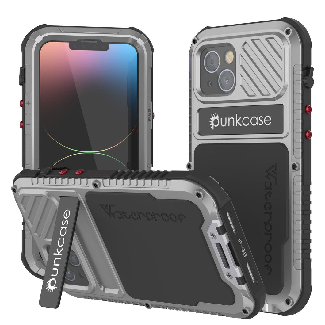 Coque iPhone 14 Metal Extreme 3.0, étui robuste de qualité militaire, couverture blindée [anti-choc] étanche en aluminum [argenté]