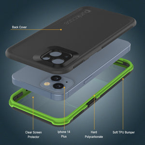 Étui imperméable Punkcase pour iPhone 14 Plus [Série Aqua] Coque de protection [Noir-Vert]