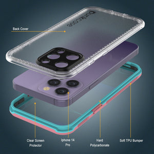 Coque étanche pour iPhone 14 Pro de marque Punkcase [Série Aqua] Coque Armure [Rose Transparente] [Dos Transparent]