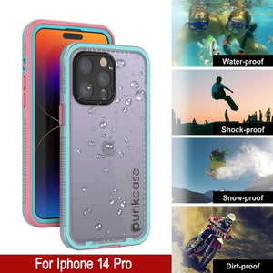 Coque étanche pour iPhone 14 Pro de marque Punkcase [Série Aqua] Coque Armure [Rose Transparente] [Dos Transparent]