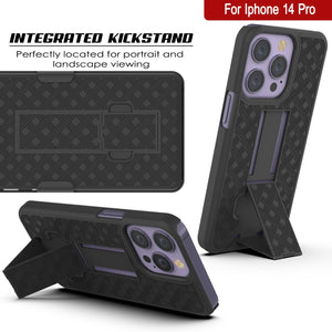 Étui Punkcase pour iPhone 14 Pro avec protecteur d'écran en verre trempé, clip de ceinture et support intégré [Noir]