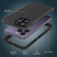 Charger l&#39;image dans la galerie, Coque étanche Punkcase pour iPhone 14 Pro Max, série Aqua, protection renforcée, couleur noire.
