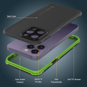 Coque étanche Punkcase pour iPhone 14 Pro Max [Série Aqua] Étui de protection [Noir-Vert]